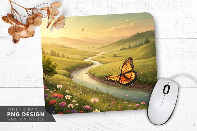 Butterfly Bliss in a Colorful Valley Mouse Pad PNG Mouse Pad PNG Sublimation Regulrcrative 