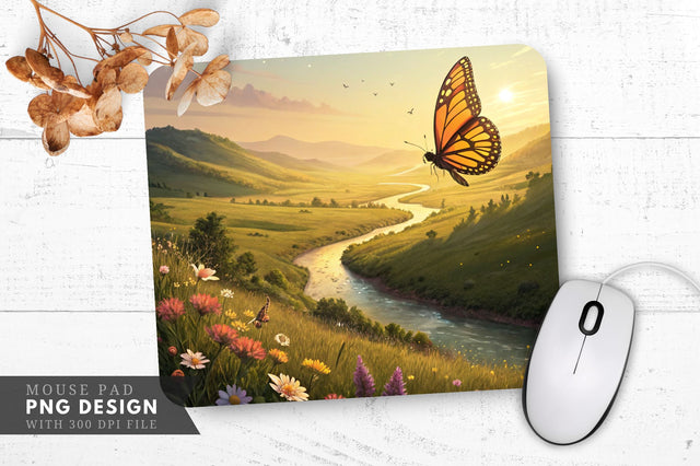 Butterfly Bliss in a Colorful Valley Mouse Pad PNG Mouse Pad Sublimation Regulrcrative 