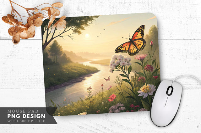 Butterfly Bliss in Nature's Embrace Mouse Pad PNG Sublimation Regulrcrative 