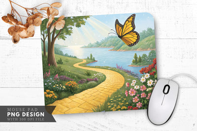 Butterfly Bliss on a Golden Path Mouse Pad PNG Design Sublimation Regulrcrative 