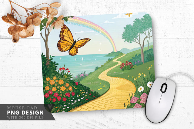 Butterfly Bliss on a Golden Path Mouse Pad PNG Sublimation Regulrcrative 