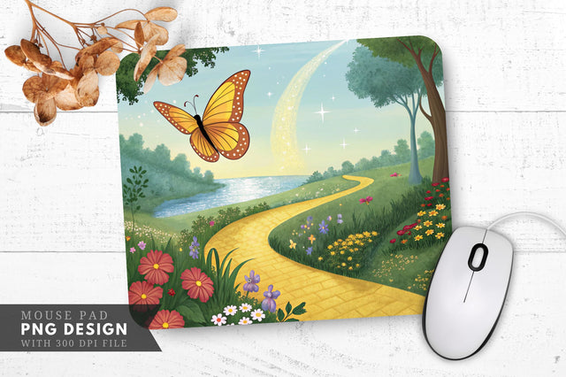 Butterfly Bliss on a Golden Path Mouse Pad Sublimation Regulrcrative 