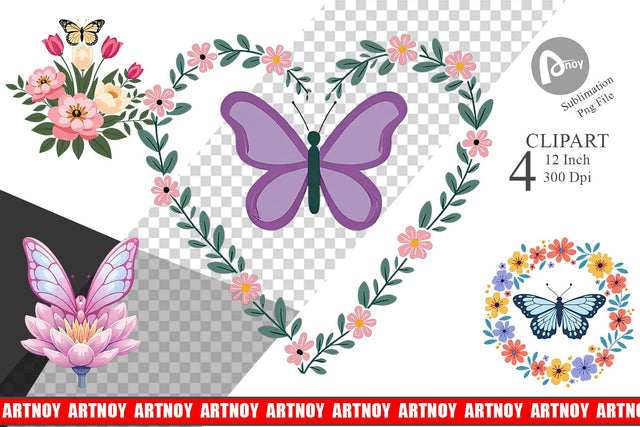 Butterfly Bloom Pastels Clipart Sublimation artnoy 