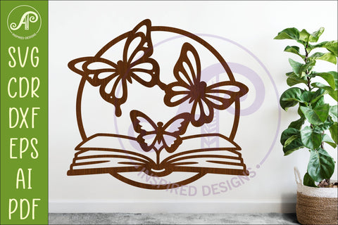 Butterfly Book Wall Art SVG Laser Cut File Reading Decor SVG APInspireddesigns 
