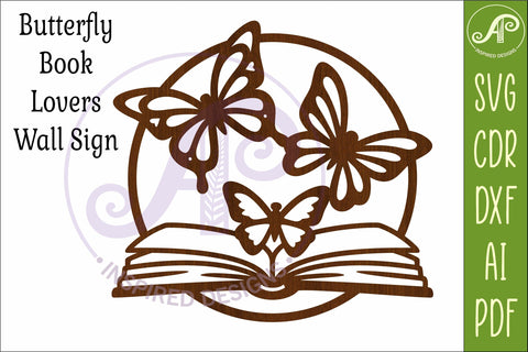 Butterfly Book Wall Art SVG Laser Cut File Reading Decor SVG APInspireddesigns 