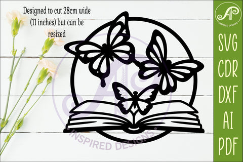 Butterfly Book Wall Art SVG Laser Cut File Reading Decor SVG APInspireddesigns 