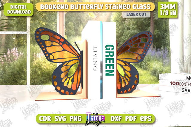 Butterfly Bookends Laser Cut | Book Stopper | Reflective Butterfly | Books Holder | CNC File SVG The T Store Design 