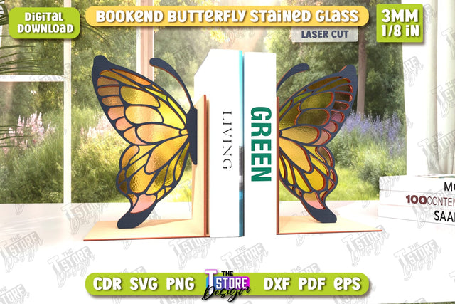 Butterfly Bookends Laser Cut | Book Stopper | Reflective Butterfly | Books Holder | CNC File SVG The T Store Design 