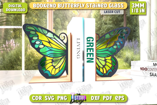 Butterfly Bookends Laser Cut | Book Stopper | Reflective Butterfly | Books Holder | CNC File SVG The T Store Design 