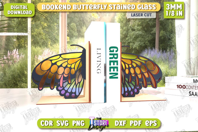 Butterfly Bookends Laser Cut | Book Stopper | Reflective Butterfly | Books Holder | CNC File SVG The T Store Design 