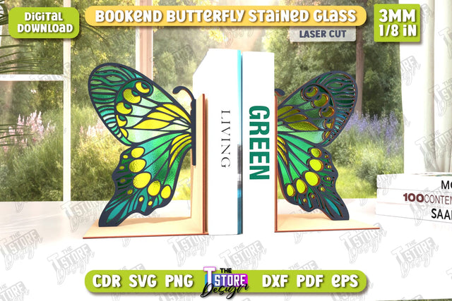 Butterfly Bookends Laser Cut | Book Stopper | Reflective Butterfly | Books Holder | CNC File SVG The T Store Design 