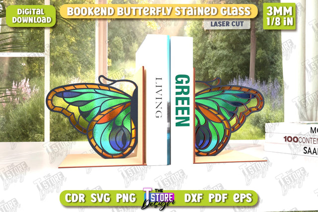 Butterfly Bookends Laser Cut | Book Stopper | Reflective Butterfly | Books Holder | CNC File SVG The T Store Design 