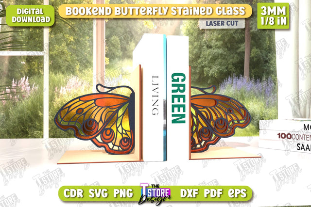Butterfly Bookends Laser Cut | Book Stopper | Reflective Butterfly | Books Holder | CNC File SVG The T Store Design 