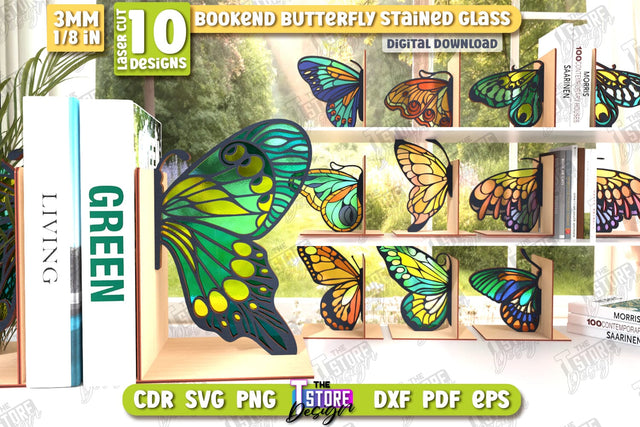 Butterfly Bookends Laser Cut Bundle | Book Stopper | Reflective Butterfly | Books Holder | CNC Files SVG The T Store Design 