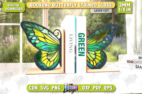 Butterfly Bookends Laser Cut Bundle | Book Stopper | Reflective Butterfly | Books Holder | CNC Files SVG The T Store Design 