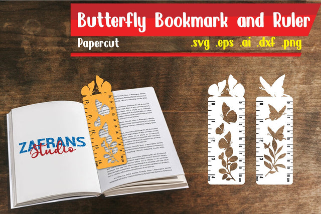 Butterfly Bookmark and Ruler Papercut SVG zafrans studio 