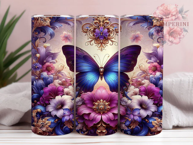 Butterfly Christmas Tumbler, Purple Floral Tumbler Wrap, 20oz Sublimation Design, Holiday Butterfly Design, Floral Tumbler Wrap, Digital Download PNG, Nature Lover Tumbler Sublimation Li Zamperini 