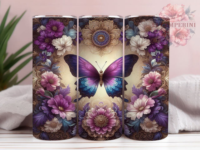 Butterfly Christmas Tumbler, Purple Floral Tumbler Wrap, 20oz Sublimation Design, Holiday Butterfly Design, Floral Tumbler Wrap, Digital Download PNG, Nature Lover Tumbler Sublimation Li Zamperini 