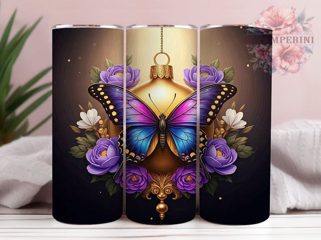 Butterfly Christmas Tumbler, Purple Floral Tumbler Wrap, 20oz Sublimation Design, Holiday Butterfly Design, Floral Tumbler Wrap, Digital Download PNG, Nature Lover Tumbler Sublimation Li Zamperini 