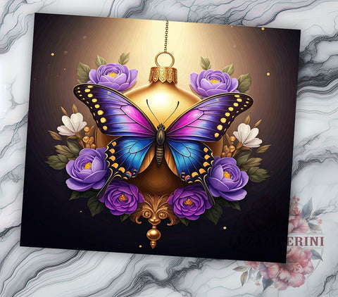 Butterfly Christmas Tumbler, Purple Floral Tumbler Wrap, 20oz Sublimation Design, Holiday Butterfly Design, Floral Tumbler Wrap, Digital Download PNG, Nature Lover Tumbler Sublimation Li Zamperini 