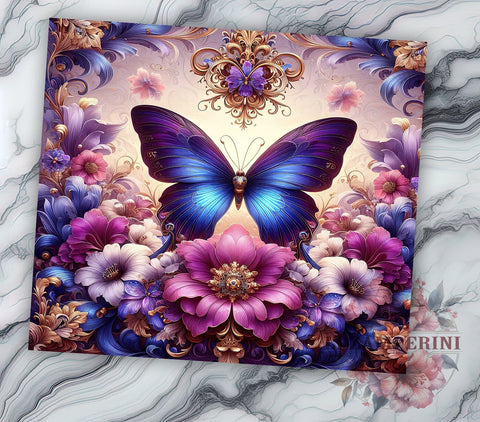 Butterfly Christmas Tumbler, Purple Floral Tumbler Wrap, 20oz Sublimation Design, Holiday Butterfly Design, Floral Tumbler Wrap, Digital Download PNG, Nature Lover Tumbler Sublimation Li Zamperini 