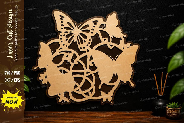 Butterfly Circle Art Laser Cut Svg Design SVG Regulrcrative 