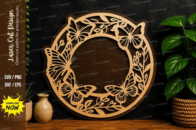 Butterfly Circle Frame laser cut svg File SVG Regulrcrative 