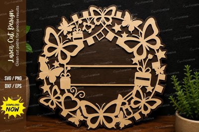 Butterfly Circle Frame laser cut svg File SVG Regulrcrative 