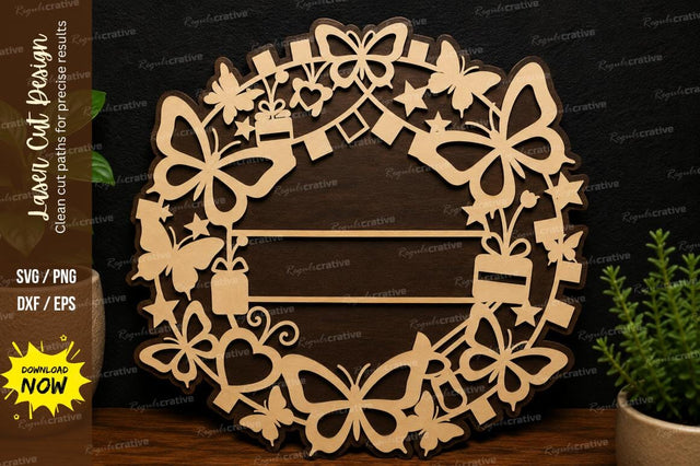 Butterfly Circle Frame laser cut svg File SVG Regulrcrative 