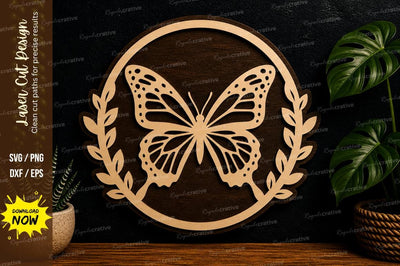 Butterfly Circle Frame laser cut svg File SVG Regulrcrative 