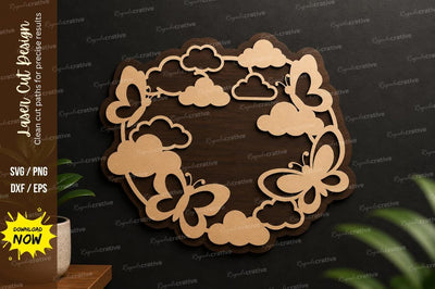 Butterfly Cloud Wreath Laser Cut Svg Design SVG Regulrcrative 
