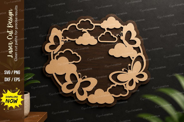 Butterfly Cloud Wreath Laser Cut Svg Design SVG Regulrcrative 