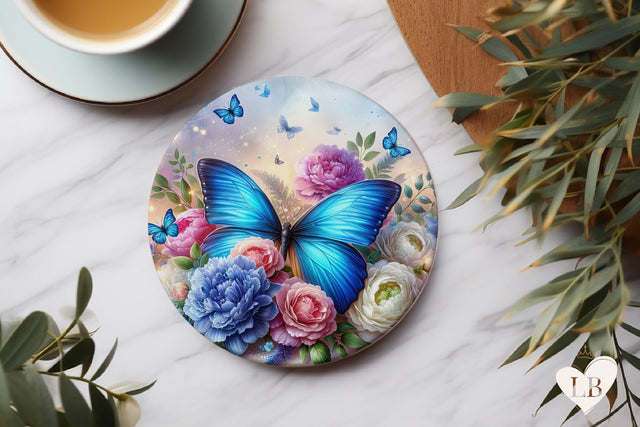 Butterfly Coaster - Austin Rose Round Coaster Sublimation Sublimation BijouBay 