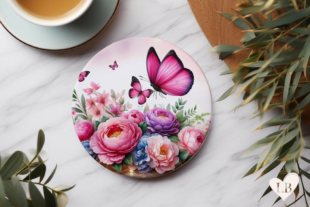 Butterfly Coaster - Austin Rose Round Coaster Sublimation Sublimation BijouBay 