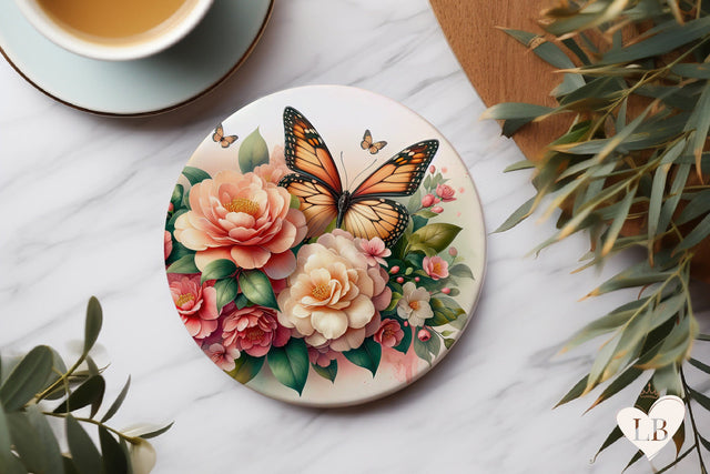 Butterfly Coaster - Camelia Round Coaster Sublimation Sublimation BijouBay 