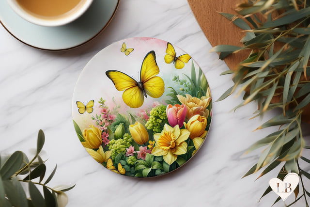 Butterfly Coaster - Daffodil Round Coaster Sublimation Sublimation BijouBay 