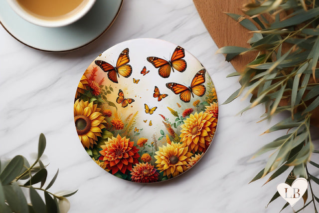 Butterfly Coaster - Dahlia Round Coaster Sublimation Sublimation BijouBay 
