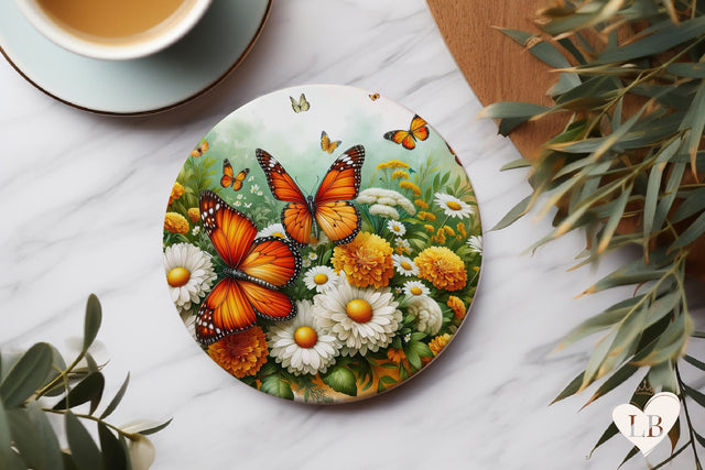 Butterfly Coaster - Daisy Round Coaster Sublimation Sublimation BijouBay 