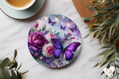 Butterfly Coaster - Floral Round Coaster Sublimation Sublimation BijouBay 