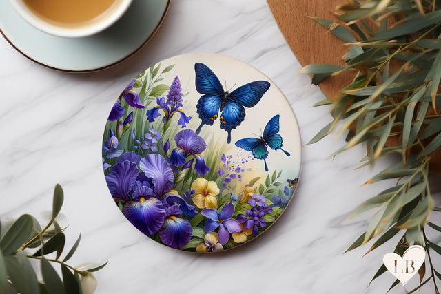 Butterfly Coaster - Iris Flower Round Coaster Sublimation Sublimation BijouBay 