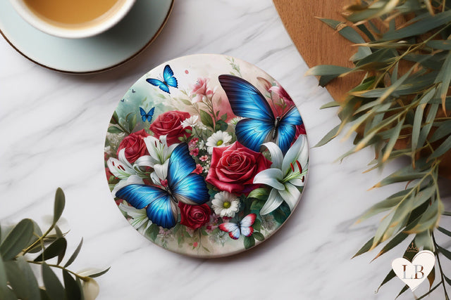 Butterfly Coaster - Lily Round Coaster Sublimation Sublimation BijouBay 
