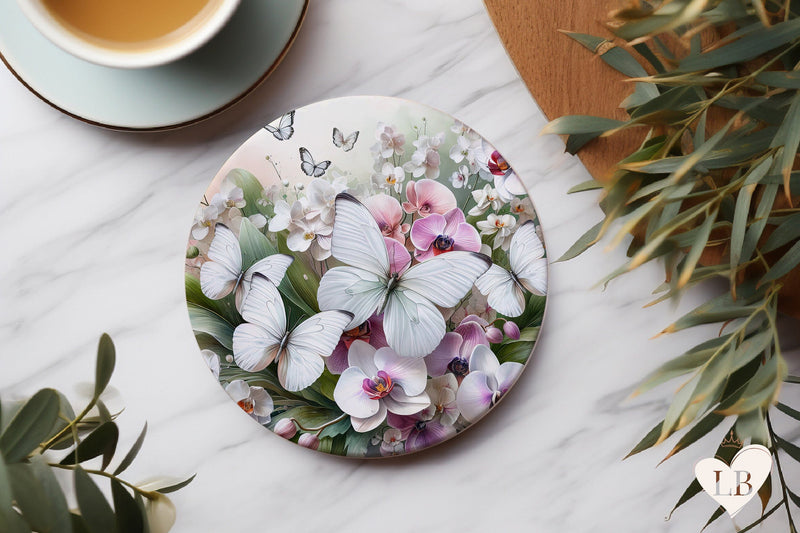 Butterfly Coaster - Orchid Round Coaster Sublimation Sublimation BijouBay 
