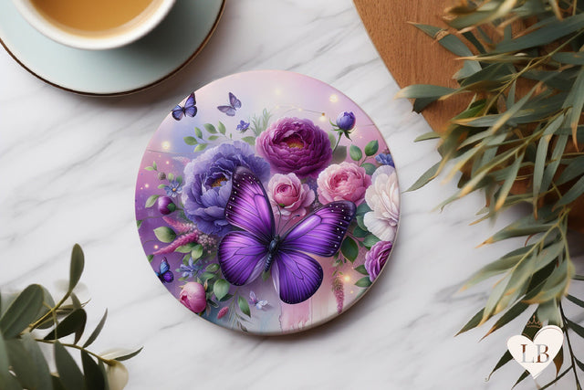 Butterfly Coaster - Peony Round Coaster Sublimation Sublimation BijouBay 