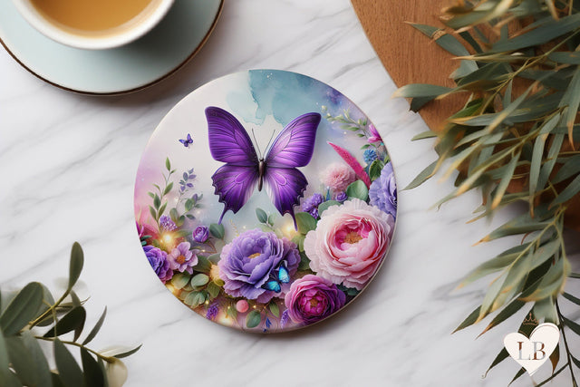 Butterfly Coaster - Round Coaster Sublimation Sublimation BijouBay 