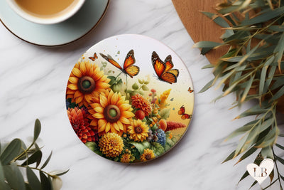 Butterfly Coaster - Sunflower Round Coaster Sublimation Sublimation BijouBay 