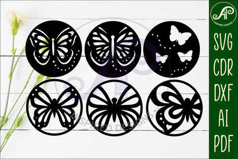 Butterfly Coasters, laser cut out garden designs 1 SVG APInspireddesigns 