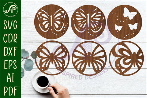 Butterfly Coasters, laser cut out garden designs 1 SVG APInspireddesigns 