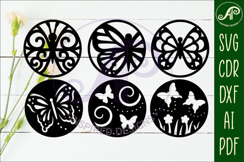 Butterfly Coasters, laser cut out garden designs 2 SVG APInspireddesigns 
