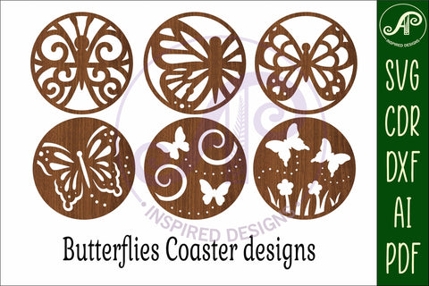 Butterfly Coasters, laser cut out garden designs 2 SVG APInspireddesigns 