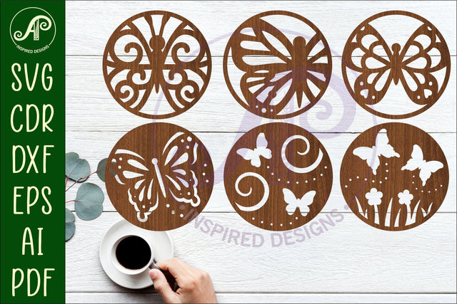 Butterfly Coasters, laser cut out garden designs 2 SVG APInspireddesigns 